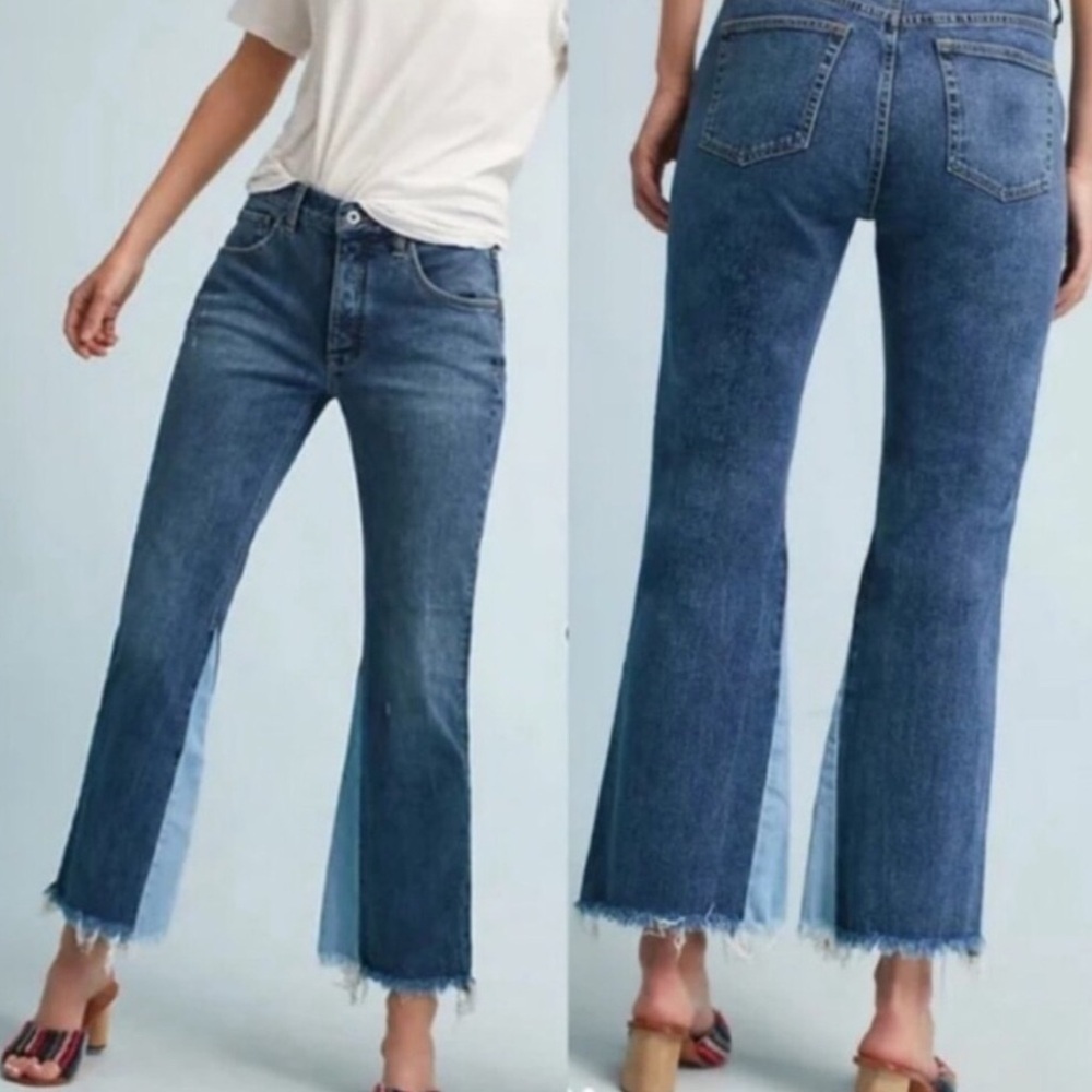 Anthropologie Pilcro and the Letterpress High Rise Two Tone Flare Crop Jeans 28